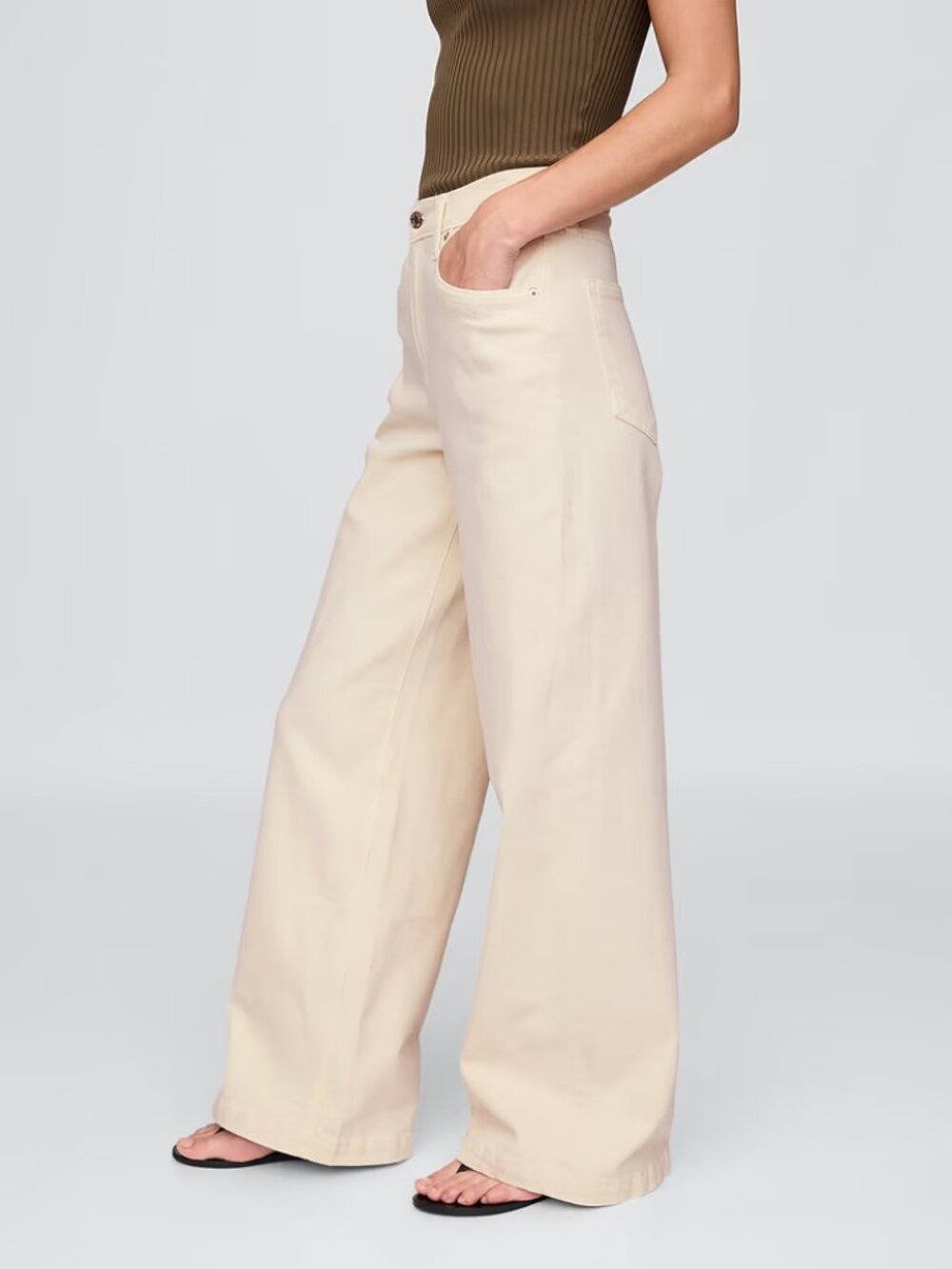 GAP High Rise Stride Wide-Leg Jeans, Beach Pebble, Size 28 PETITE